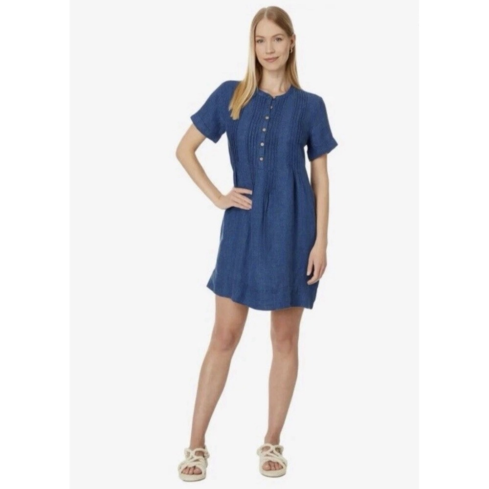 Faherty Gemina Linen Basketweave Dress Indigo Blue Size Small NEW NWT, MSRP $168